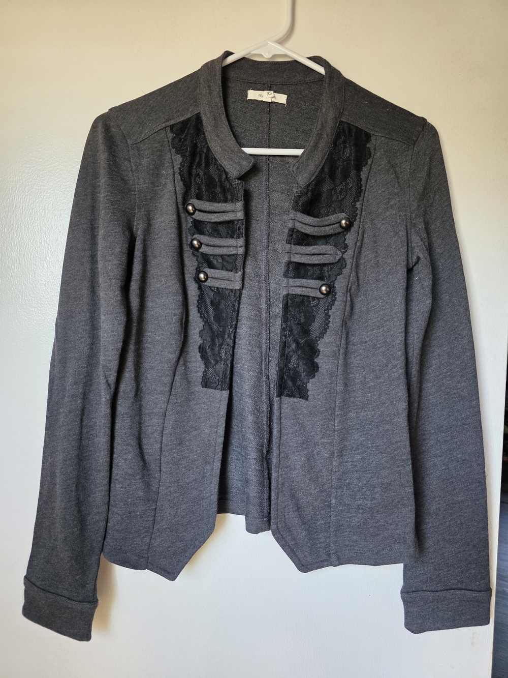 Maurices Dark Gray Military-Style Lace Trim Blazer